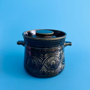 Vintage Saxony Pottery Dark Green Ceramic Pot with Lid