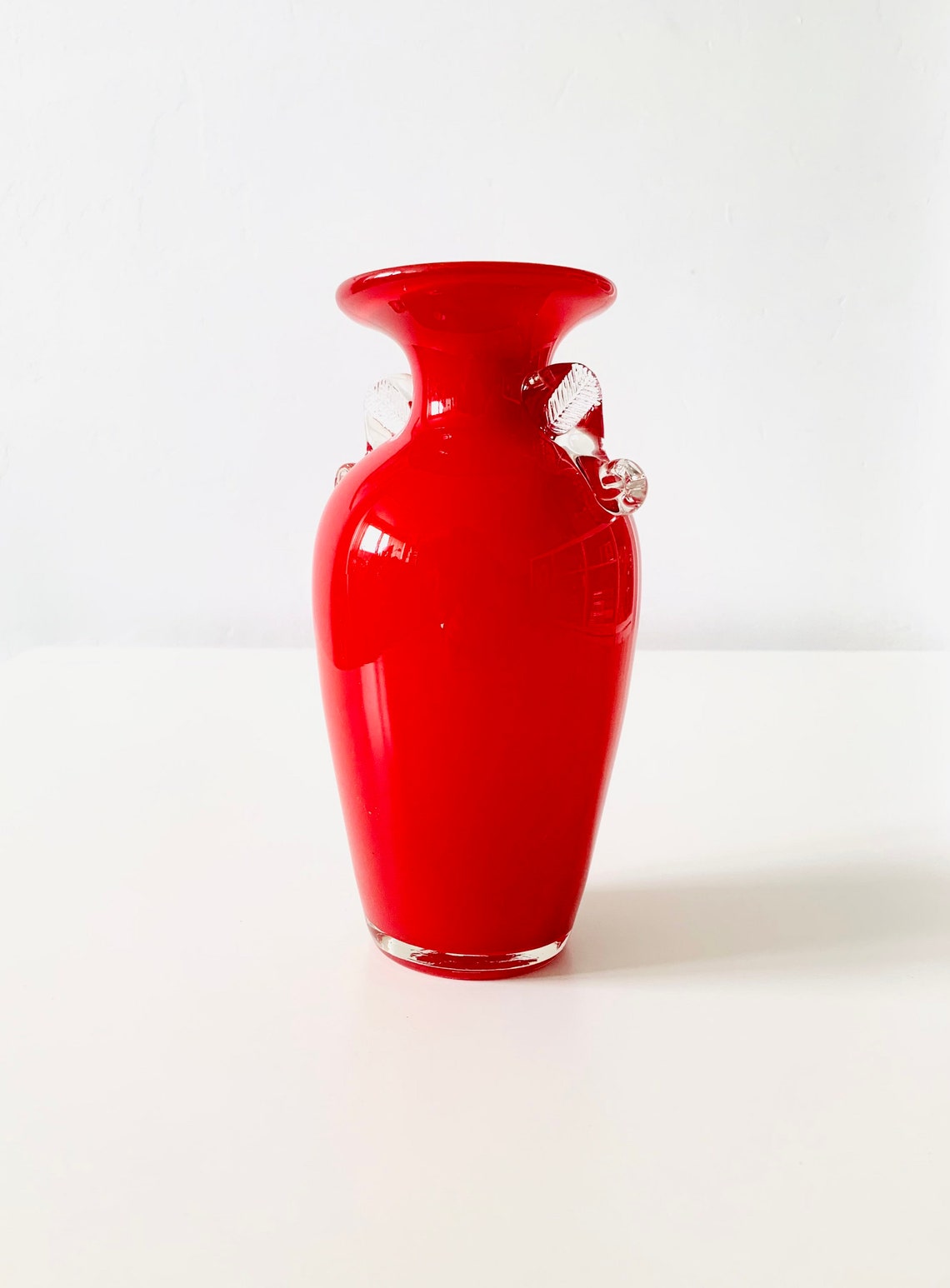 Vintage Hand Blown Red & Clear Glass Vase Etsy