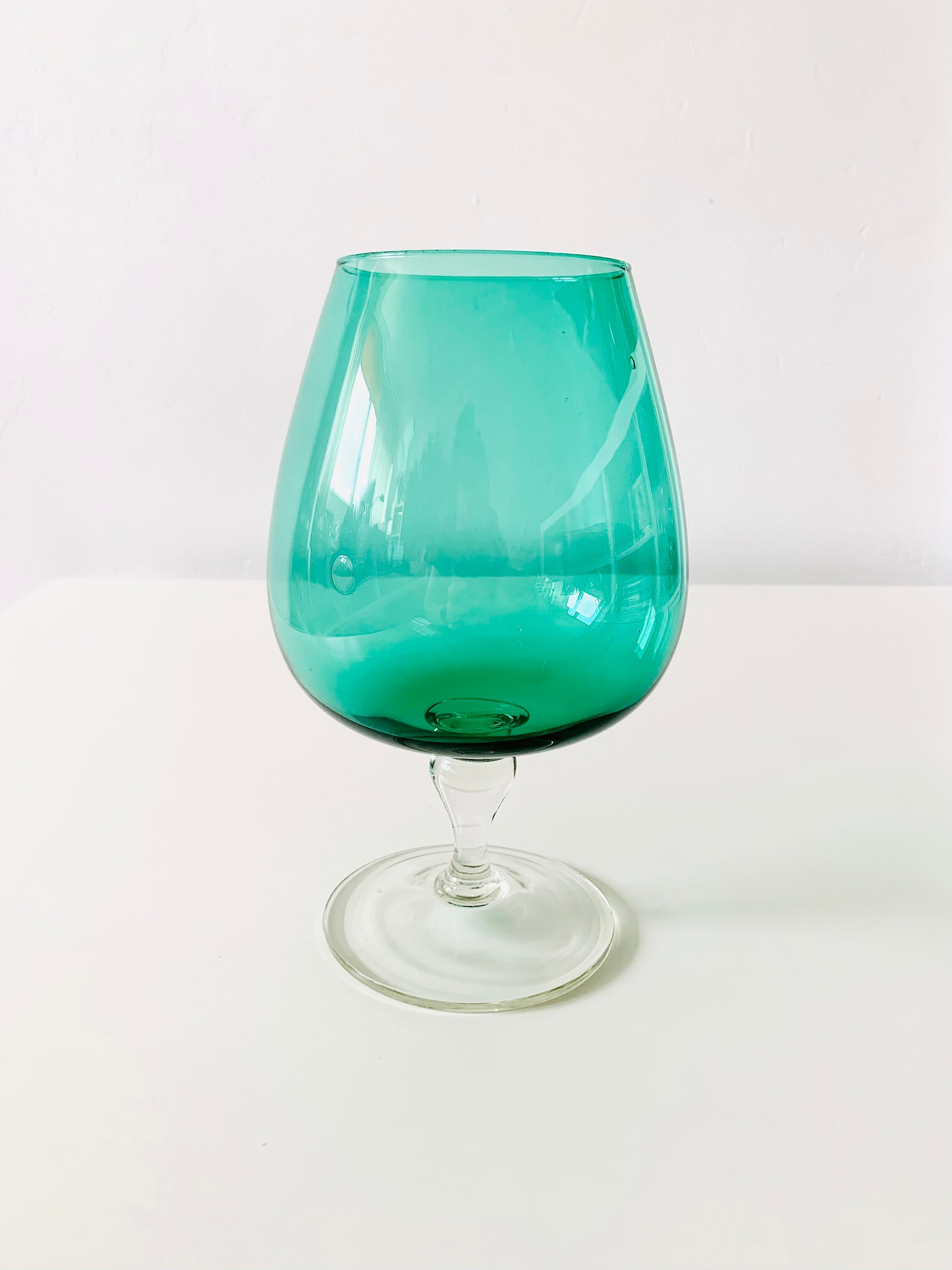 Vintage Hand Blown Green & Clear Glass Vase Etsy