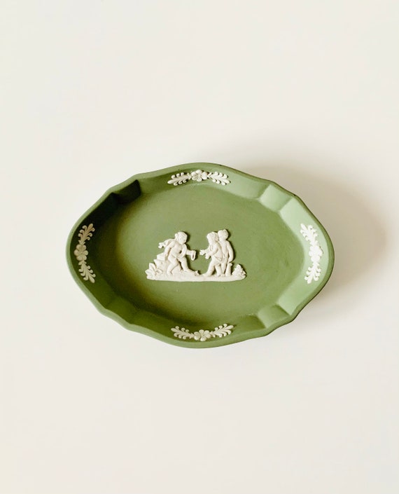 Wedgwood Sage Green Jasperware Trinket Dish Gem