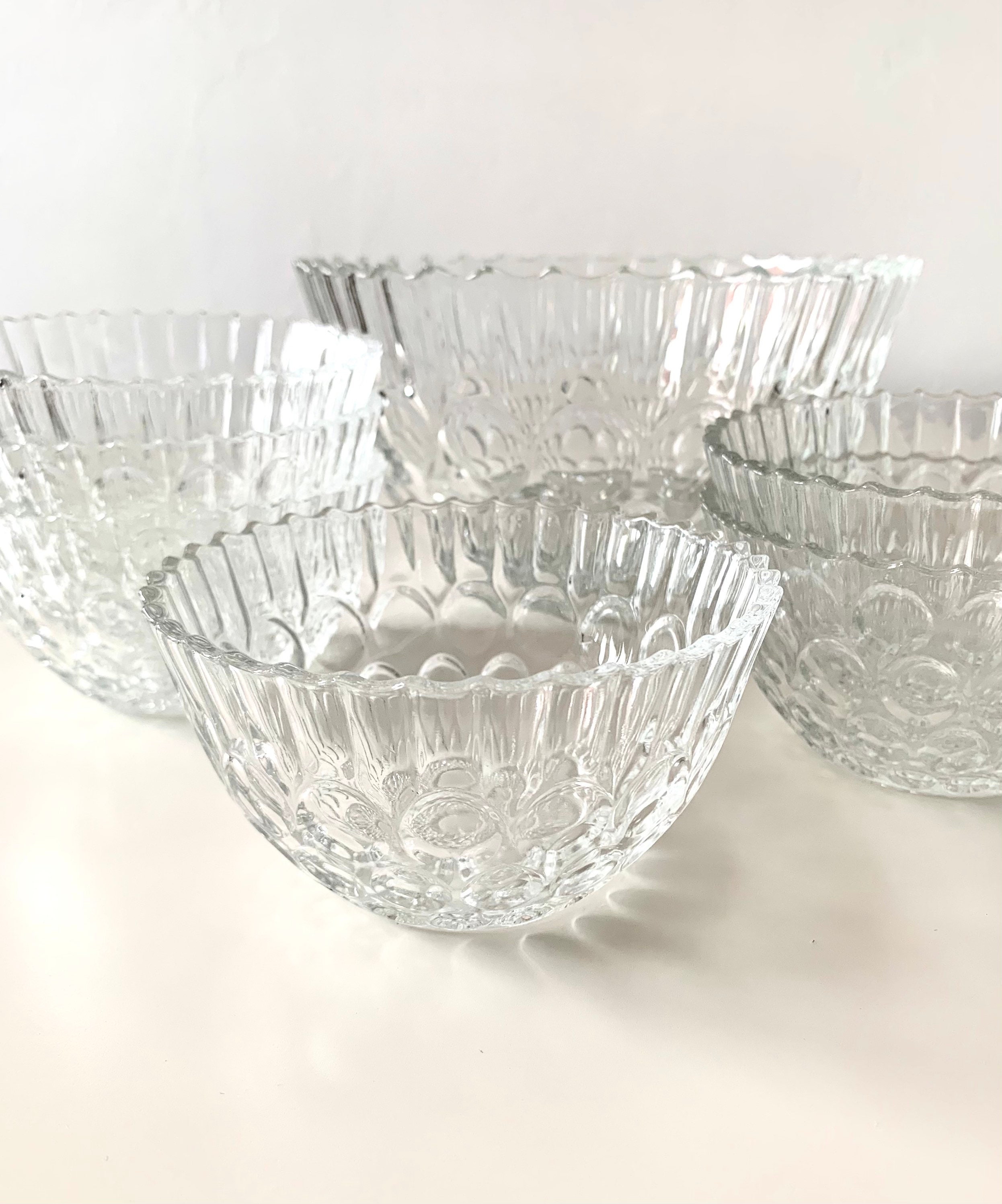 Vintage Clear Cut Glass Serving Bowl With 6 Small Bowls Etsy