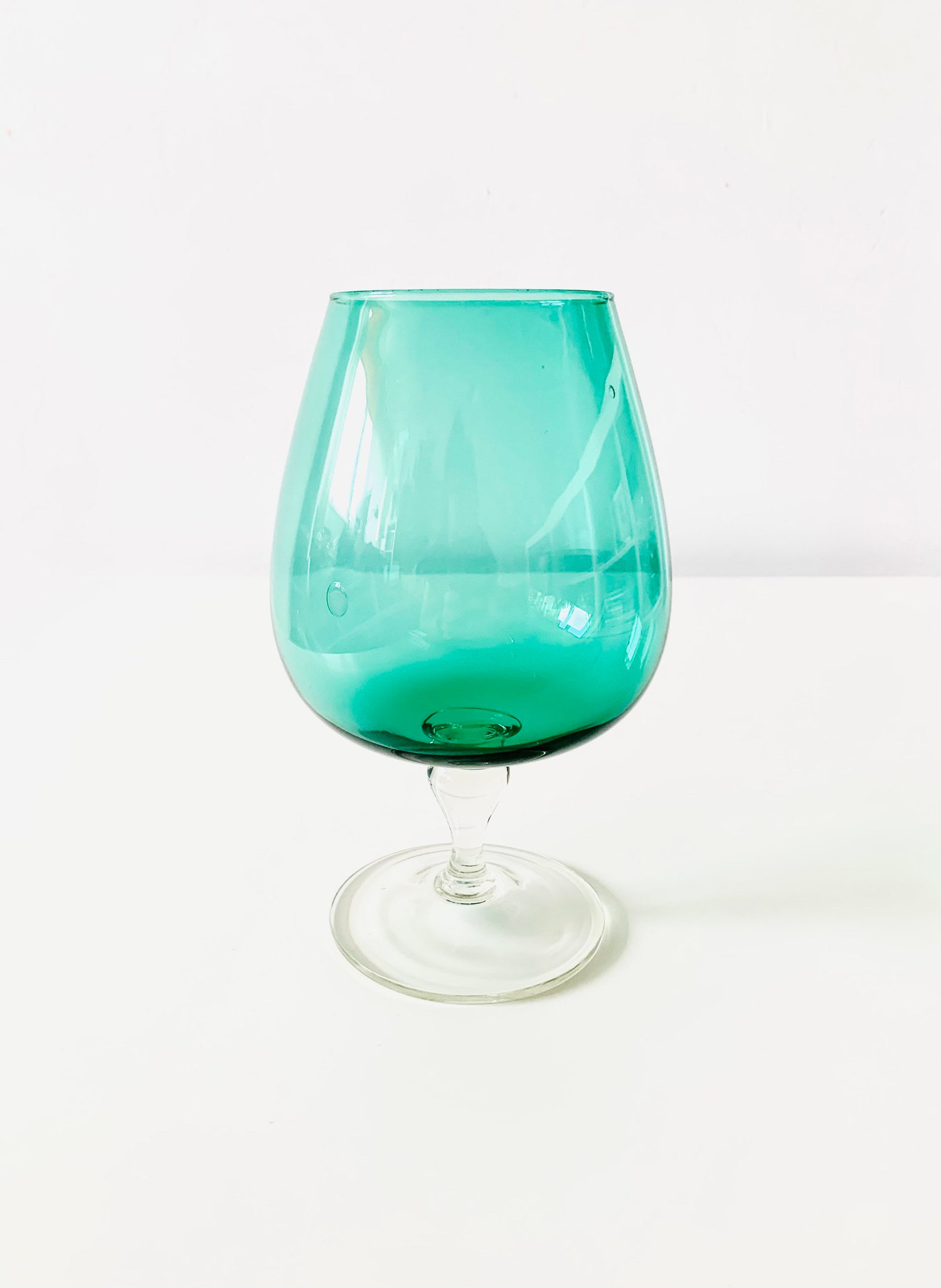 Vintage Hand Blown Green & Clear Glass Vase Etsy