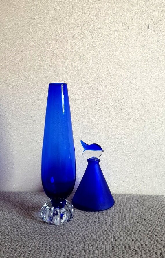 Handmade Blown Cobalt Blue Glass Vase il 570xN n2a1