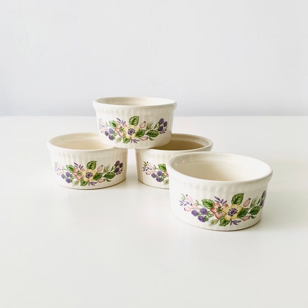 Set x 4 Oven Proof Porcelain Wild Rose & Blackberry Ramekins