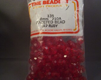 Ruby 8mm Faceted Craft Beads, The Beadery, Vintage, 135 count