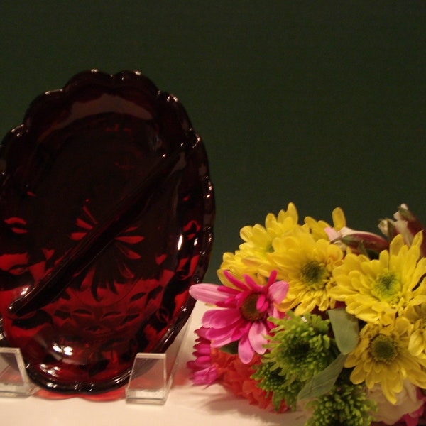 Vintage Ruby 2 - Part Relish Dish - Fairfield Pattern by Anchor Hocking