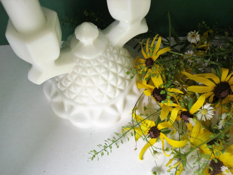 Lace Edge Pattern by Imperial Glass Company Milk Glass Double Candlestick Holders Vintage Set of 2