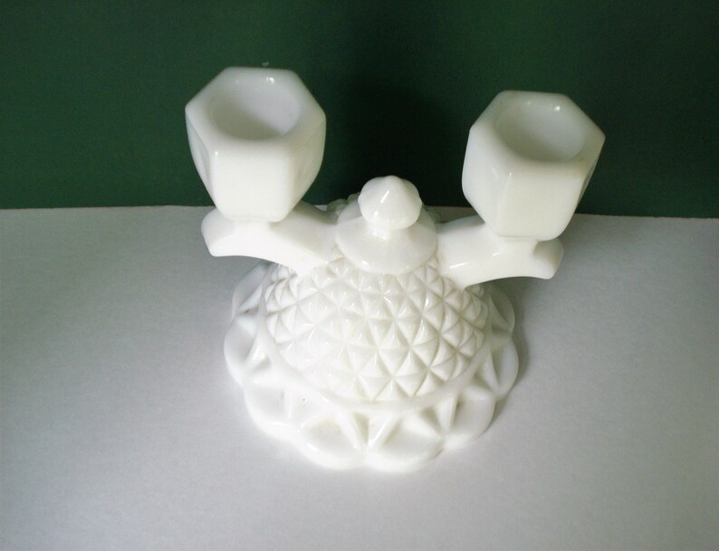 Lace Edge Pattern by Imperial Glass Company Milk Glass Double Candlestick Holders Vintage Set of 2