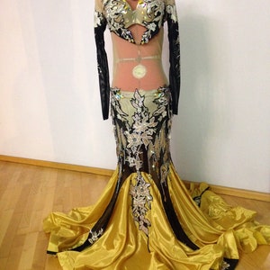 Professional belly dance costume Golden Orchid.