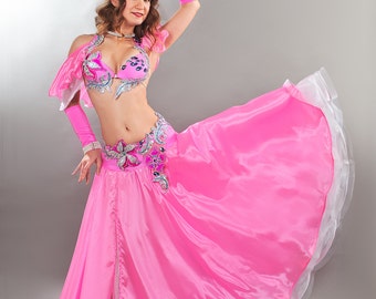 Costume in pink, belly dancing costume,  hand made, professional costume dance wear