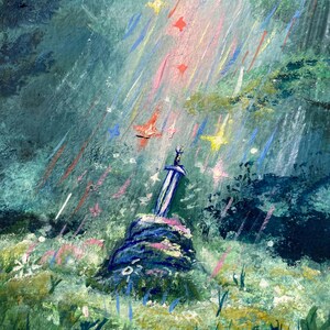 Magical Meadow Sword Original Gouache Painting, 7”x10” Medieval Sword ...