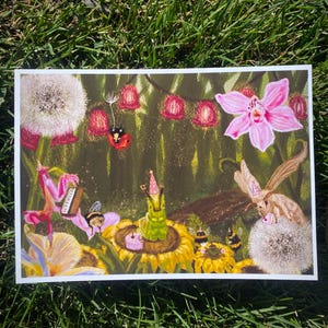 Bug Tea Party Art Print, Whimsical Caterpillar and Ladybug Wall Art