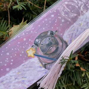 Whimsical Pink Hippo Bookmark with Tassel