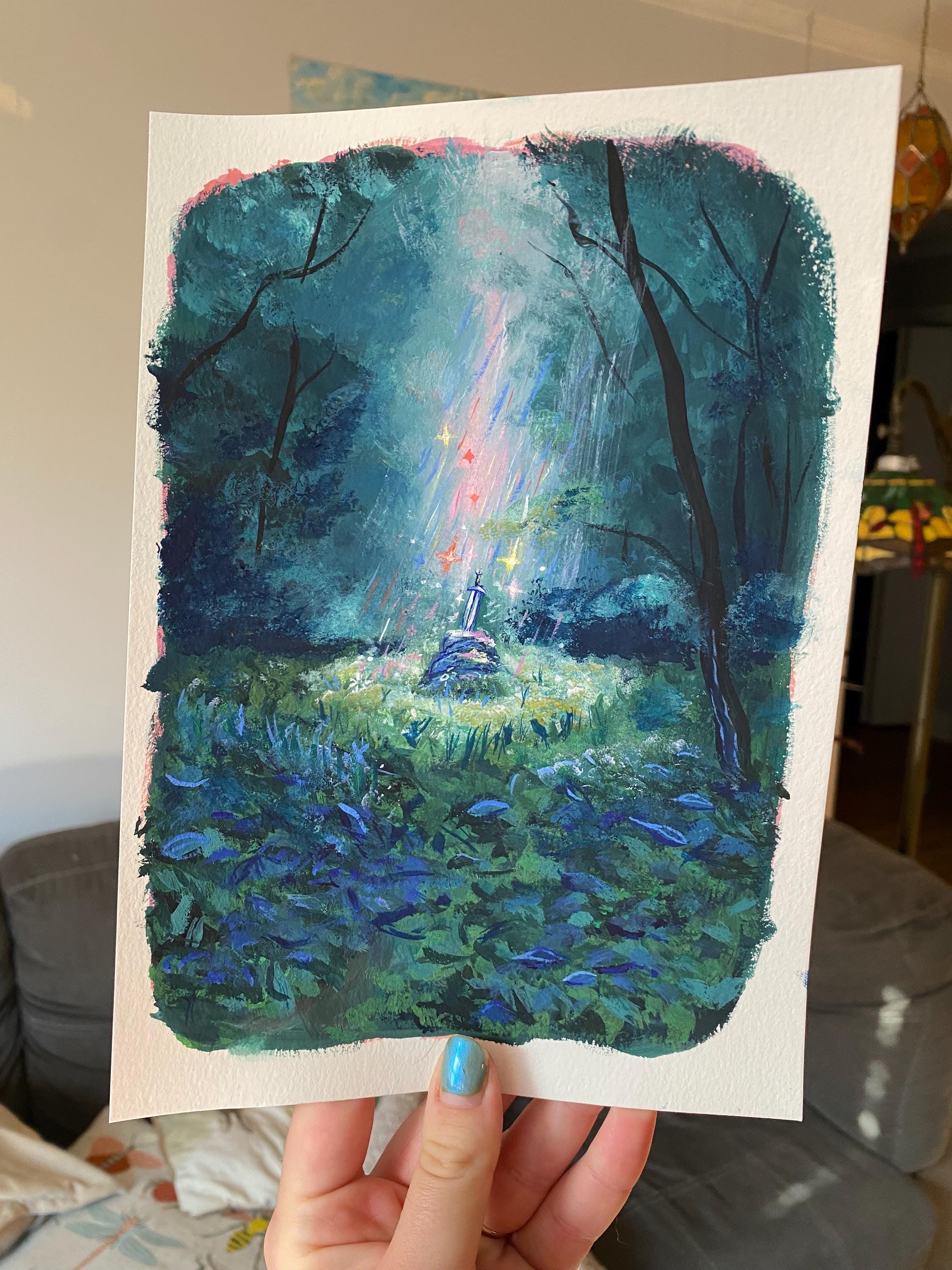 Magical Meadow Sword Original Gouache Painting, 7”x10” Medieval Sword ...
