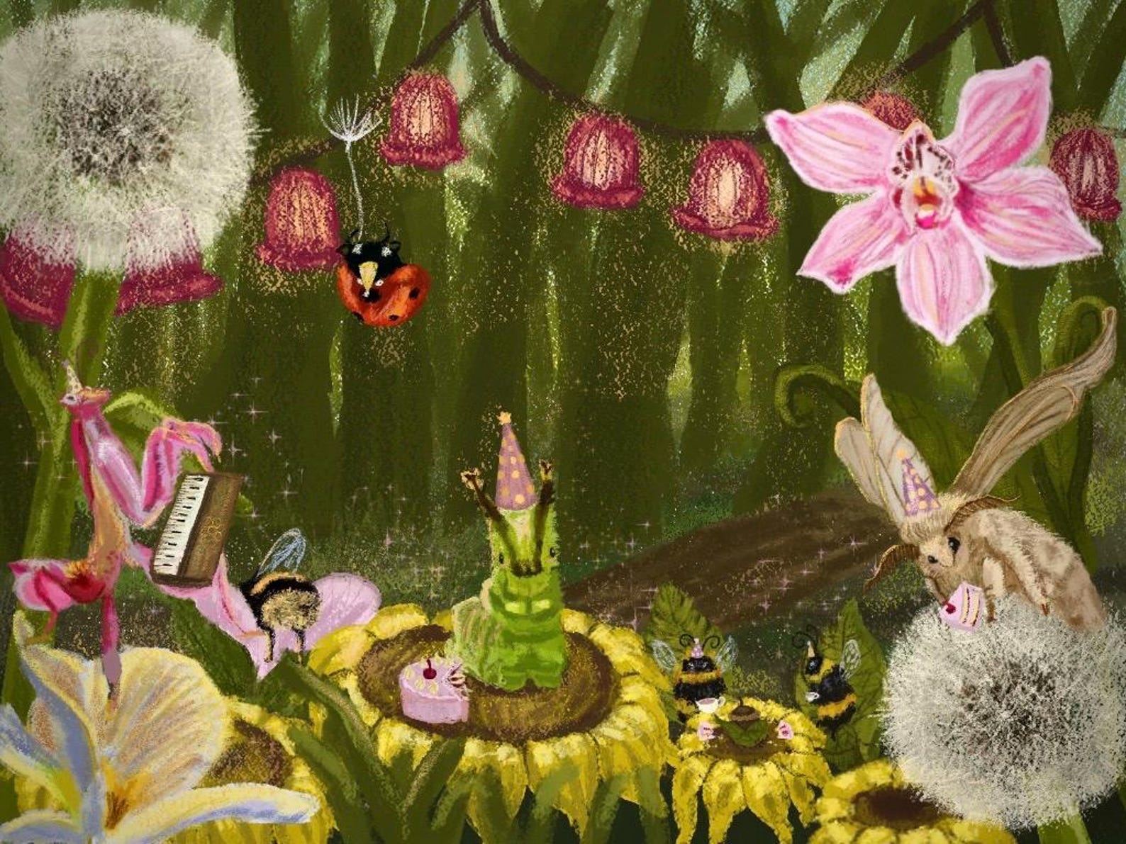 Bug Tea Party Art Print, Whimsical Caterpillar and Ladybug Wall Art - Etsy