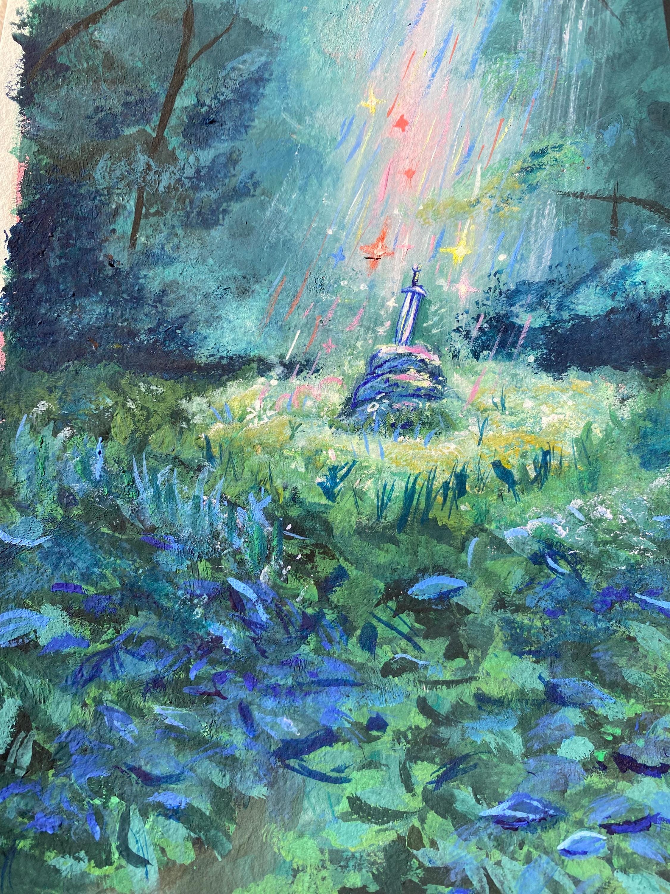 Magical Meadow Sword Original Gouache Painting, 7”x10” Medieval Sword ...
