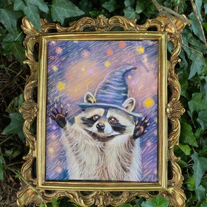 Raccoon Wizard Art Print, Whimsical Animal Decor
