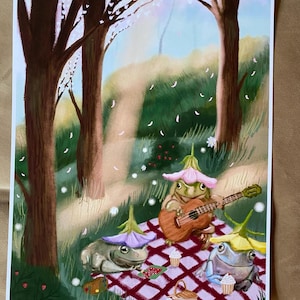 Frog & Toad Picnic Art Print, Whimsical Cottagecore Nursery, 8”x10”