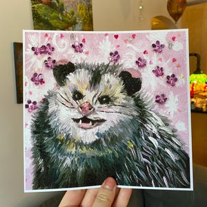 Opossum Art Print, Sequined Funny Animal Painting