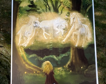 Whimsical Horse Art Print, Magical Woodland Decor