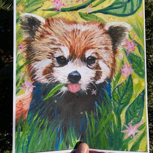 Red Panda Print, Cute Panda Wall Decor, Whimsical Woodland Home, Animal Paintings, Cute Fairycore Wall Hangings, Oil Painting Prints