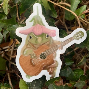 Frog Cottagecore Vinyl Sticker, Cute stickers for waterbottle, animal stickers, frog stickers, cottagecore frog, whimsical frog sticker