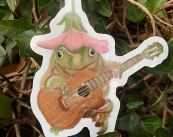 Cottagecore Frog Vinyl Sticker, Whimsical Animal Laptop Decal