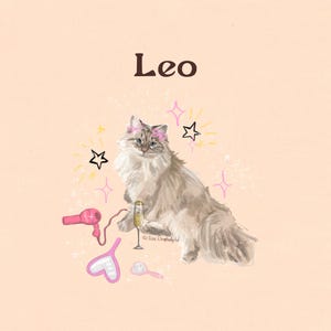 Zodiac Cat Print, Astrological Sign Illustrations, 8”x8” or 5”x5”, Cute Birthday Gift for Cat Lovers, Physical Shipped Print,