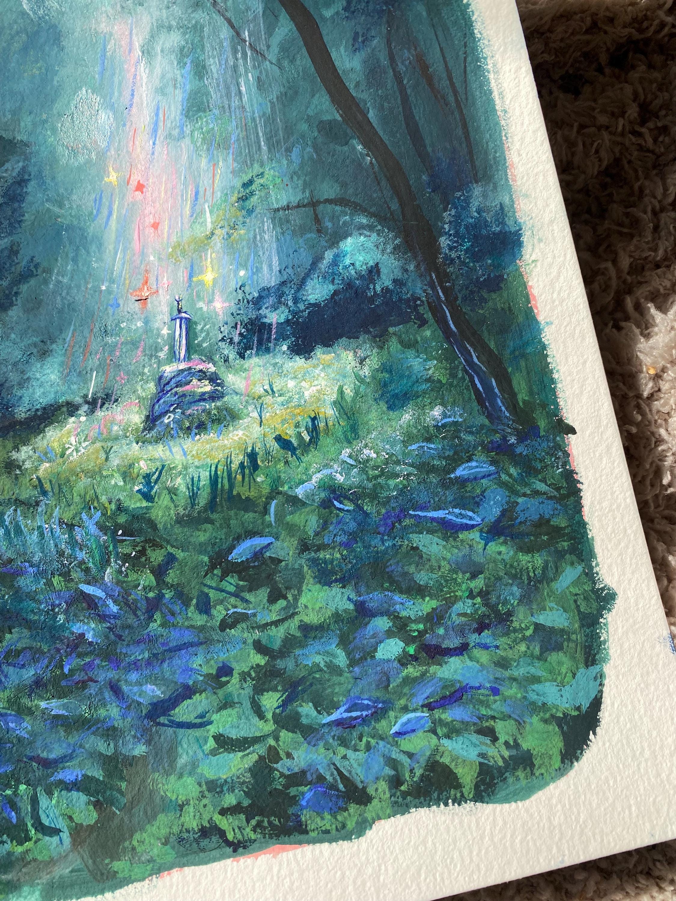 Magical Meadow Sword Original Gouache Painting, 7”x10” Medieval Sword ...