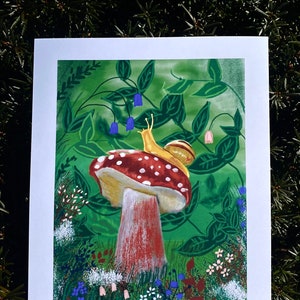 Mushroom Art, Mushroom Print, CottageCore, Snail Art, Snail Print, Print for Bedroom