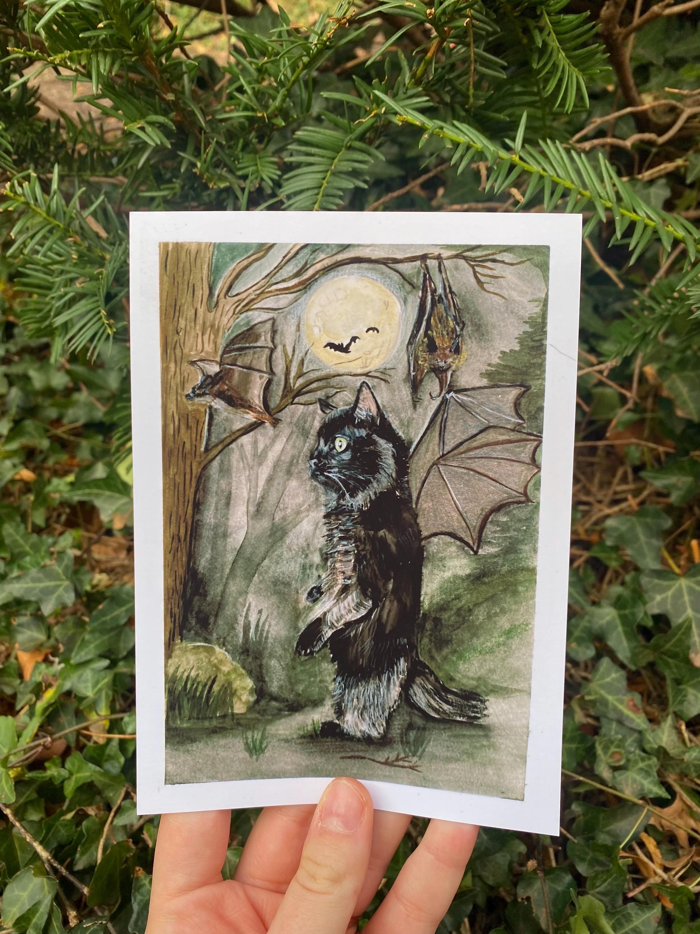 Black Cat Bat Wings Watercolor Print, Whimsigoth Illustration - Etsy