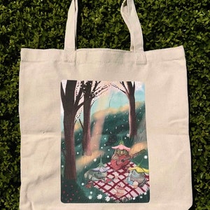 Cute Frog Tote Bag, Frog Tote Bag, Canvas Tote Bag, Cottagecore Tote Bag, Frog Picnic Tote Bag, Cute Accessories