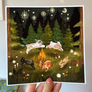 Mystical Bunny Art Print, Whimsigoth Rabbit Decor 8”x8”