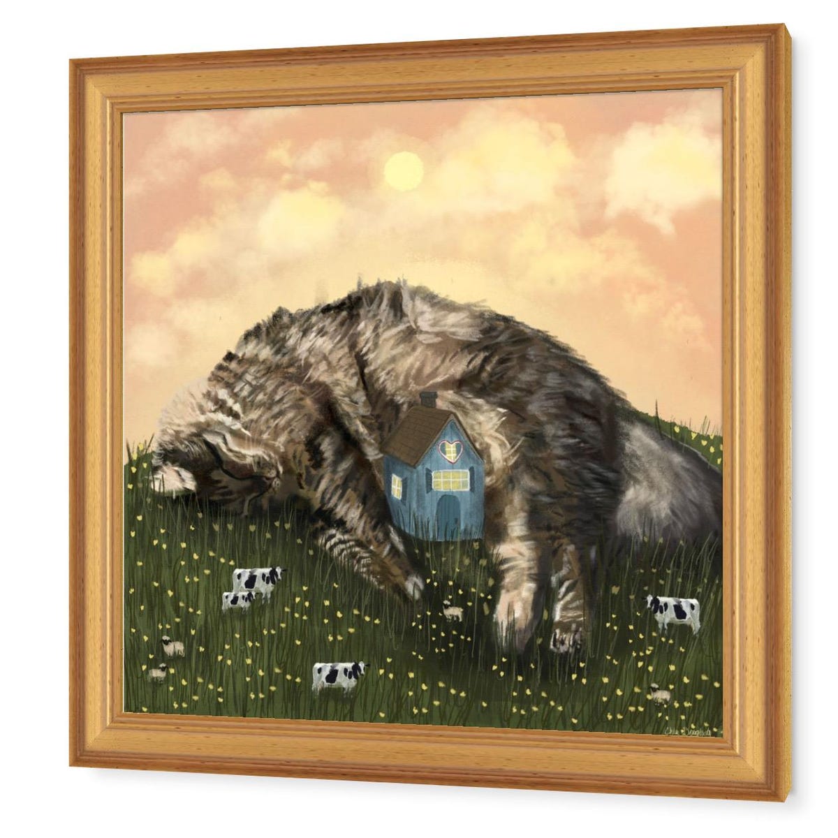 Giant Sleeping Tabby Cat Print, Whimsical Cottage Home Decor - Etsy