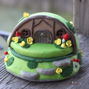 Gnome Home fairy house night light with mushrooms and yellow flowers