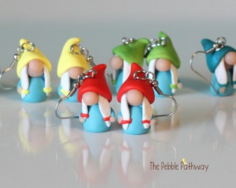 Tiny Girl Gnome Earrings - You pick hat color - Cute and colorful polymer clay jewelry