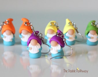 Tiny Gnome Earrings - You pick hat color - Cute and colorful polymer clay jewelry