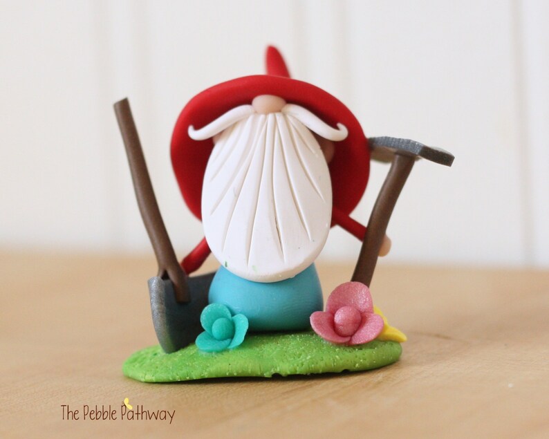 Grumpy Gardener Gnome With Rake Shovel Flowers Etsy