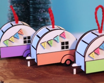 Tiny Pastel retro happy camper ornament