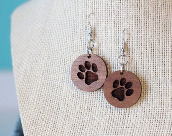 Paw Print dangle wooden earrings light weight