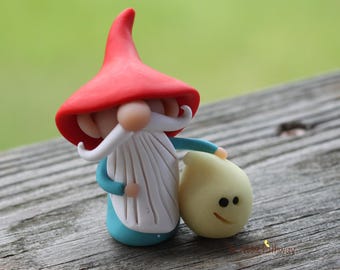 Gnomo con fantasma - Figura de gnomo de jardín en miniatura - Brilla en la oscuridad