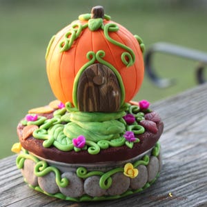 Miniature Pumpkin fairy house with lights