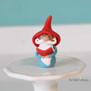 Gnome with glasses and red book - teacher professor gnome - miniature garden gnome figure - Hyde