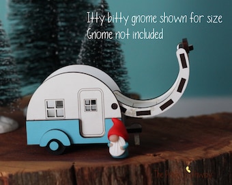 Tiny Pastel retro camper that opens and closes for itty bitty gnome or fairy