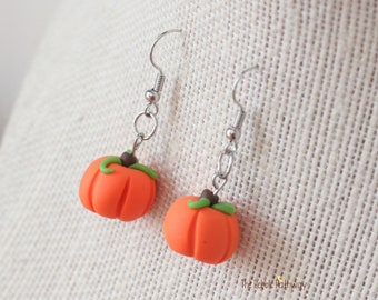 Pendientes de calabaza naranja para Halloween, arcilla polimérica