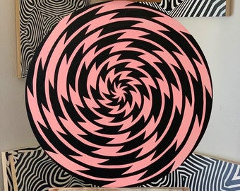 Round Pink Spiral Op Art Painting