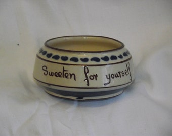 Sweet little motto ware ceramic sugar bowl from Aller Vale Pottery Devon