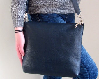 Navy leather purse Crossbody bag for women Medium bag genuine leather