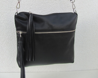 Leather crossbody bags for women Medium zipper purse Casual bag Soft genuine leather bag Boho handbag