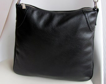 Black leather bag for women Leather shoulder purse with zipper Medium casual shoulder bag